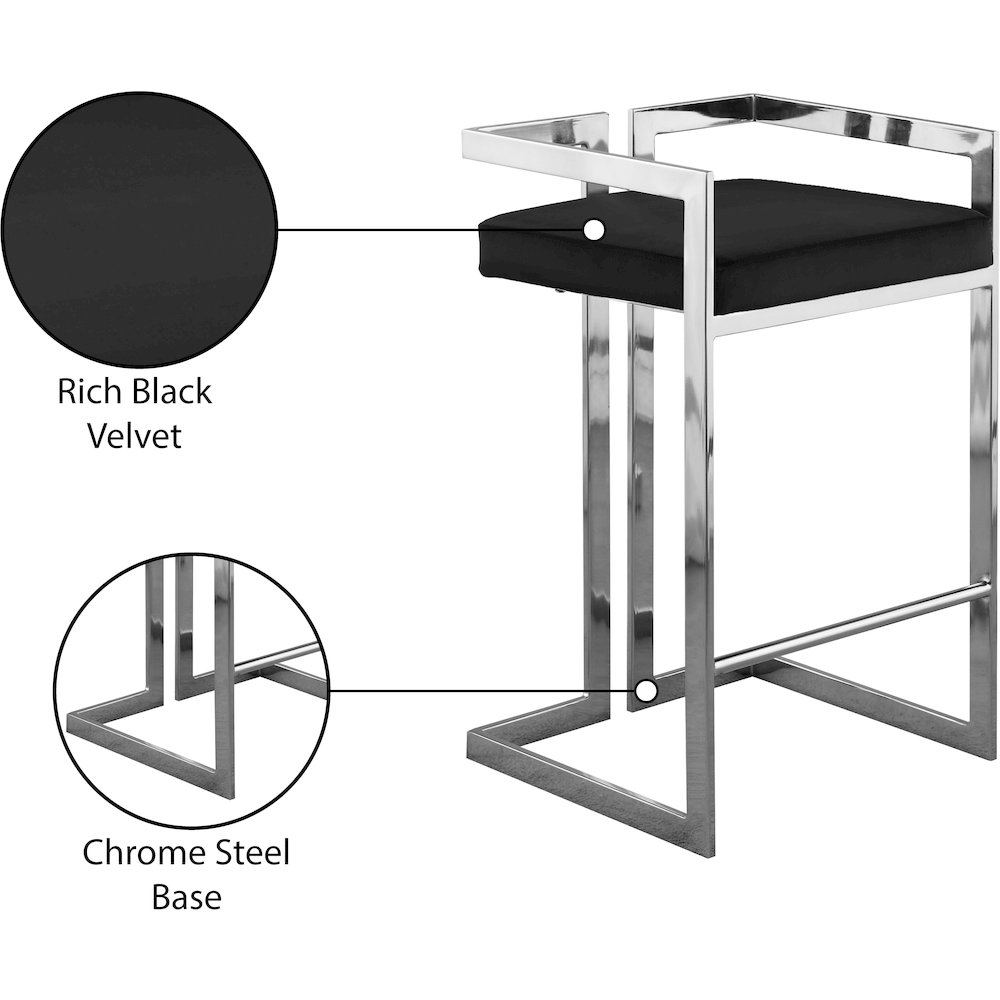 Ezra Black Velvet Stool, Set of 2. Picture 6
