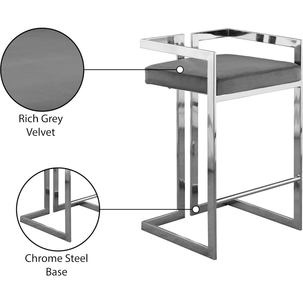 Ezra Grey Velvet Stool, Set of 2. Picture 6