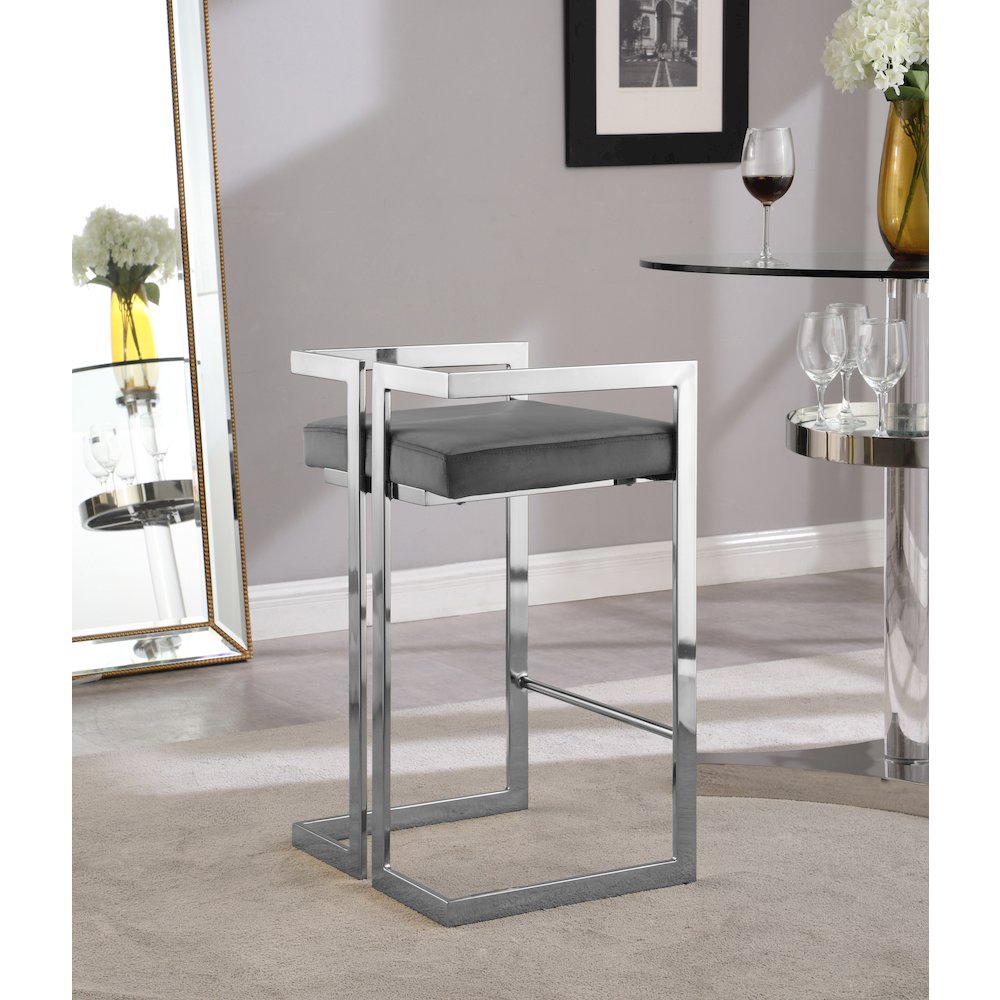 Ezra Grey Velvet Stool, Set of 2. Picture 4