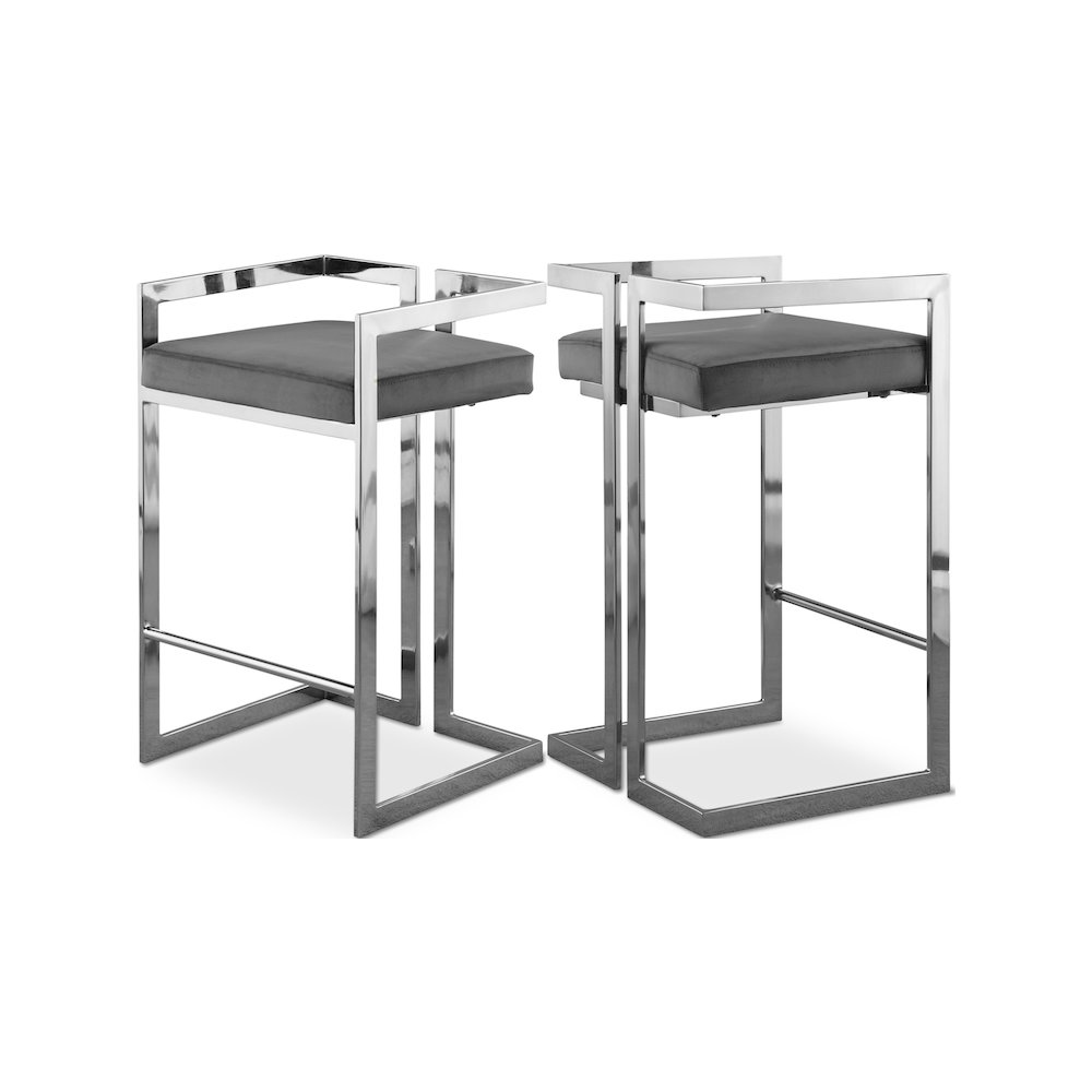 Ezra Grey Velvet Stool, Set of 2. Picture 1
