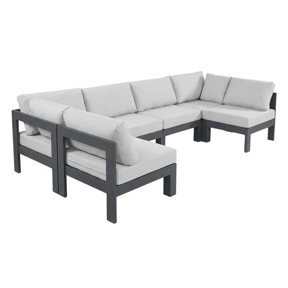 White Fabric Outdoor Patio Sectional With Contemporary Style And Cushioned Seats. Picture 1