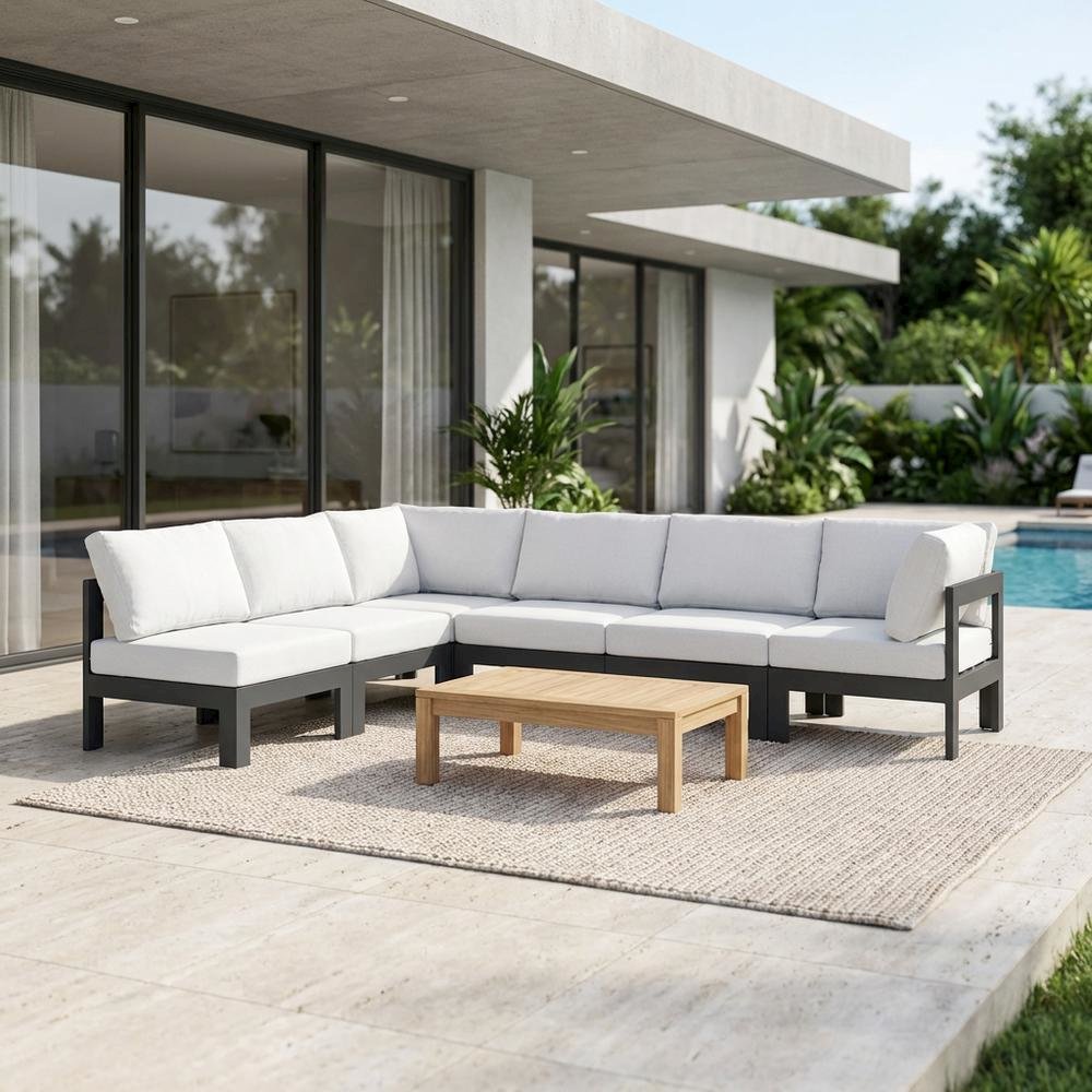 White Fabric Outdoor Modular Sectional For Patio Living With Contemporary Style. Picture 3