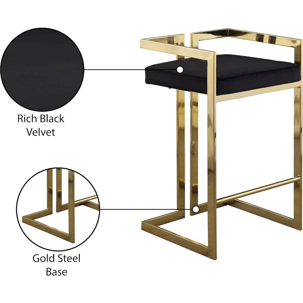 Ezra Black Velvet Stool, Set of 2. Picture 6