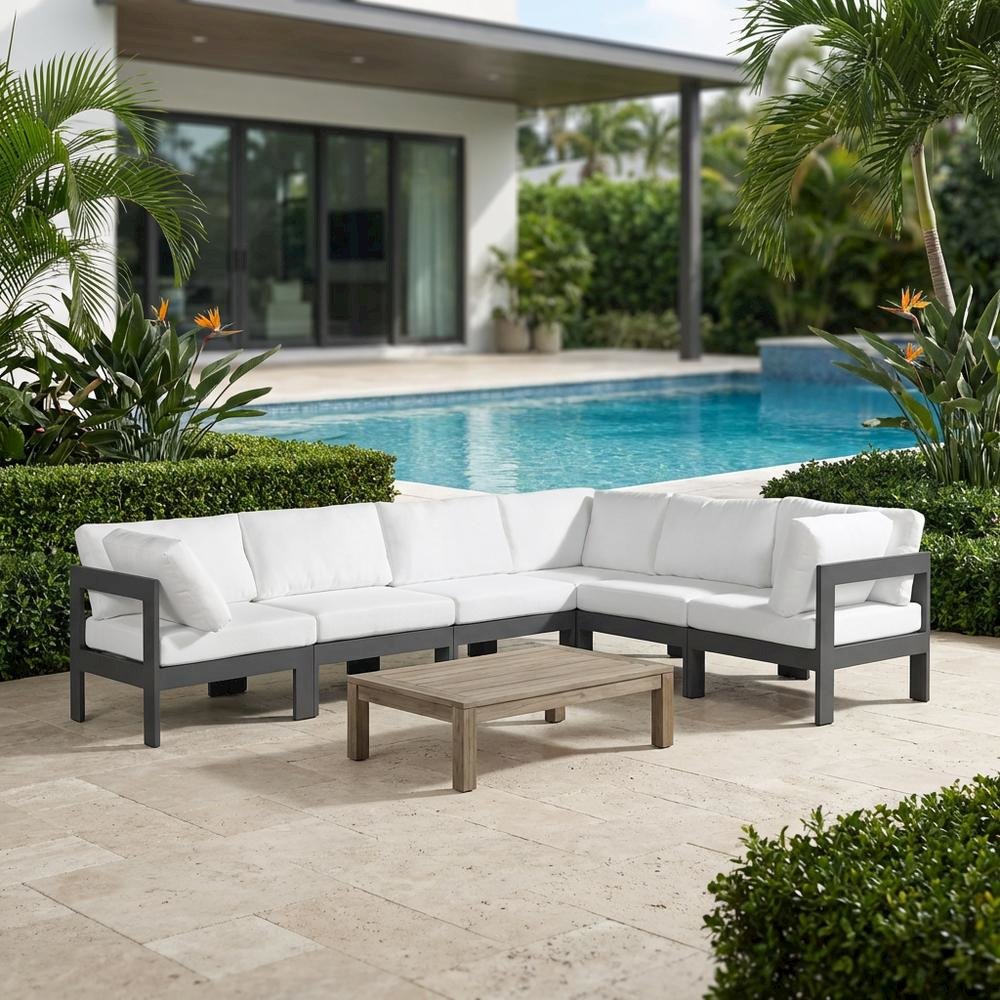 White Fabric Outdoor Patio Modular Sectional With Contemporary Style. Picture 3