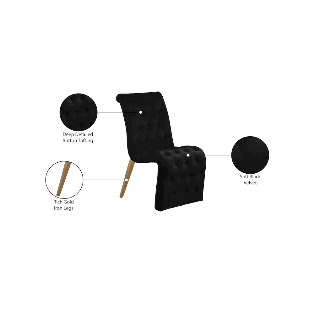 Curve Black Velvet Dining Chair, Set of 2. Picture 7