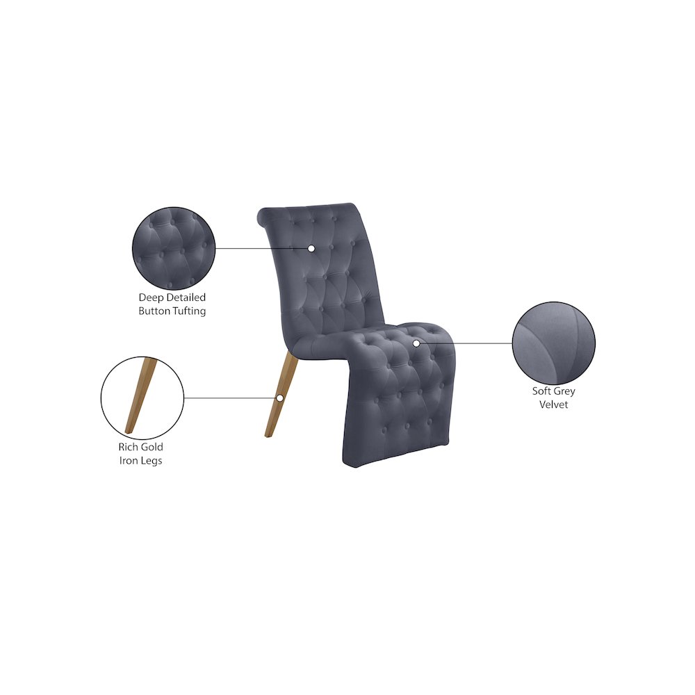 Curve Grey Velvet Dining Chair, Set of 2. Picture 7