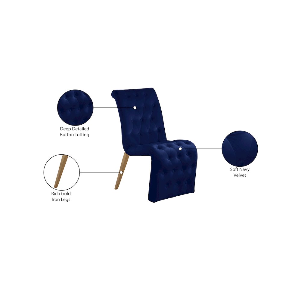 Curve Navy Velvet Dining Chair, Set of 2. Picture 7