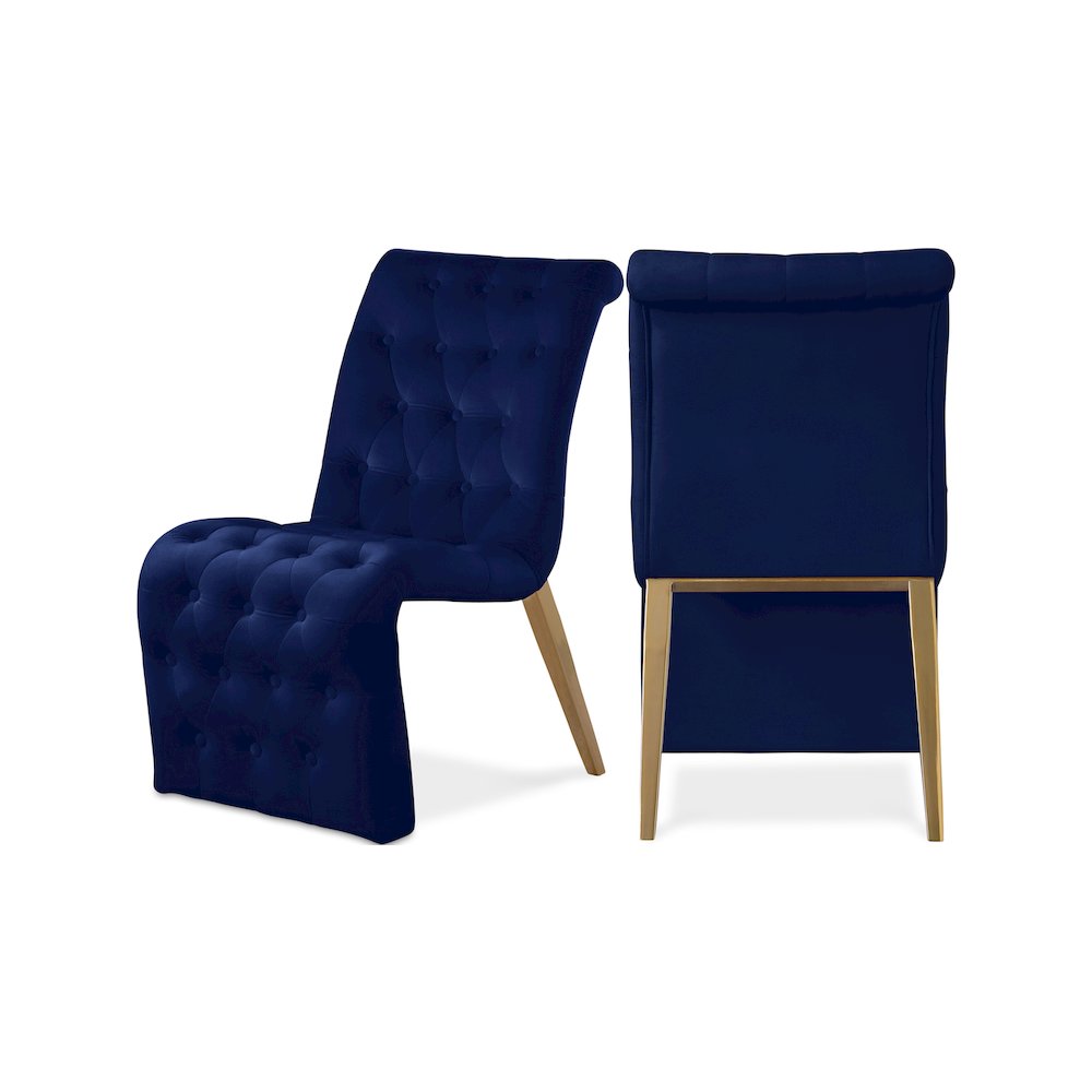 Curve Navy Velvet Dining Chair, Set of 2. Picture 1