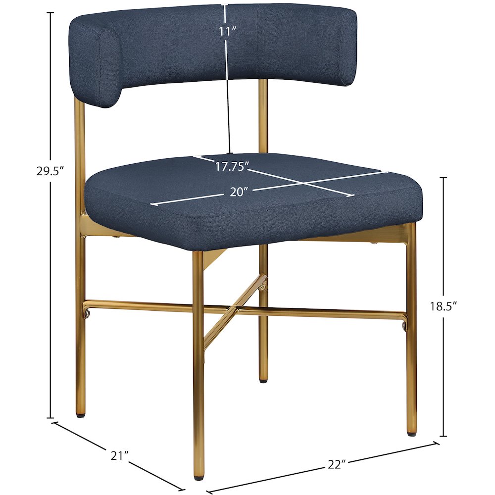 Rivage Deep Navy Durable Linen Textured Fabric Dining Chair, Set of 2. Picture 7