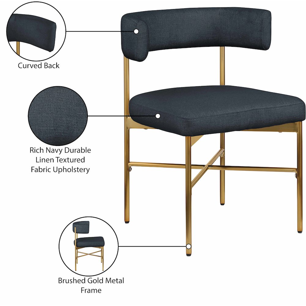Rivage Deep Navy Durable Linen Textured Fabric Dining Chair, Set of 2. Picture 8