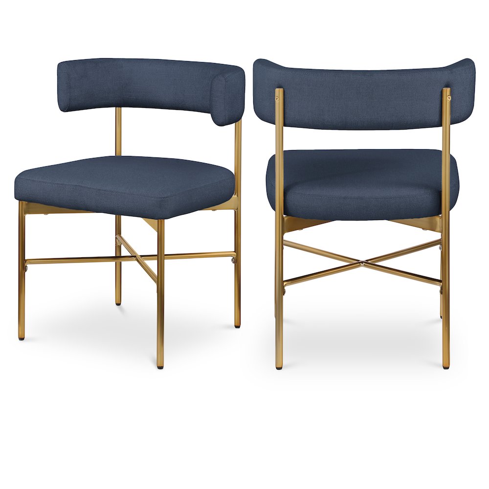 Rivage Deep Navy Durable Linen Textured Fabric Dining Chair, Set of 2. Picture 1