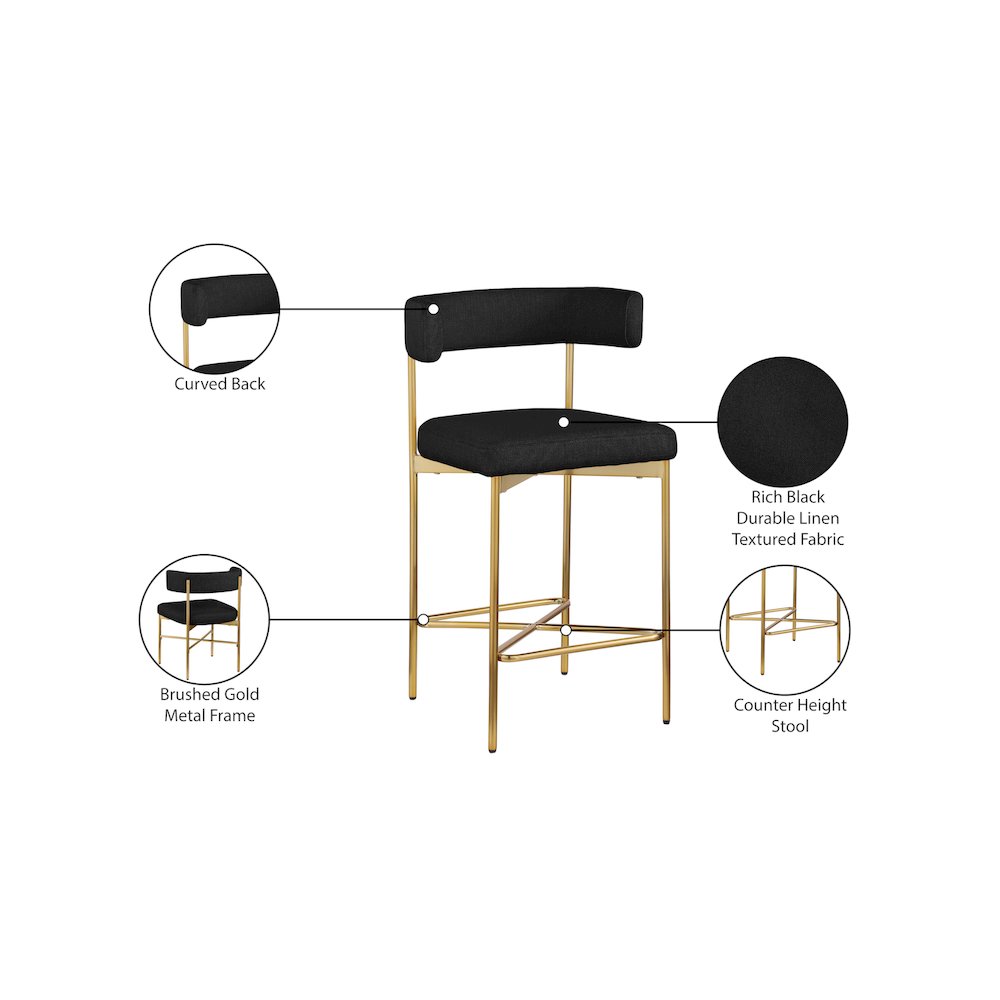 Rivage Black Durable Linen Textured Fabric Stool, Set of 2. Picture 8