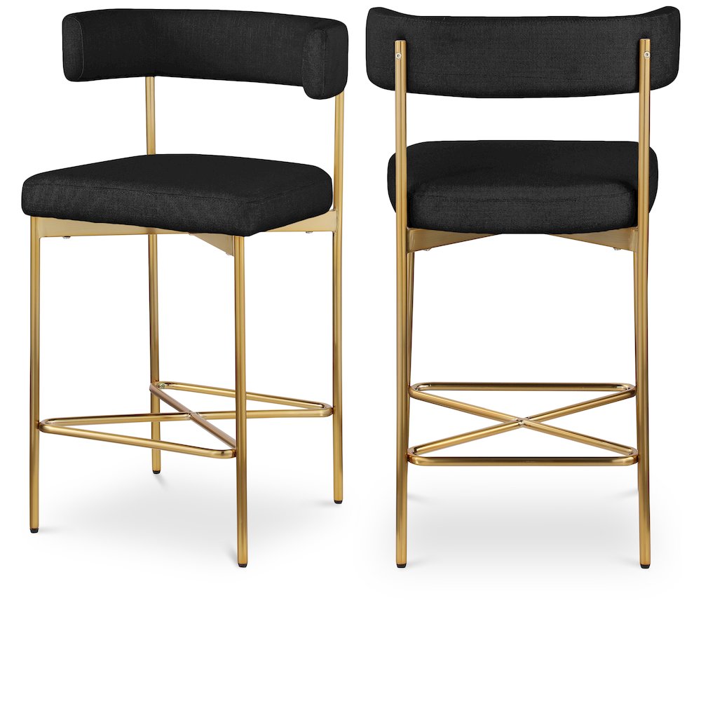 Rivage Black Durable Linen Textured Fabric Stool, Set of 2. Picture 1