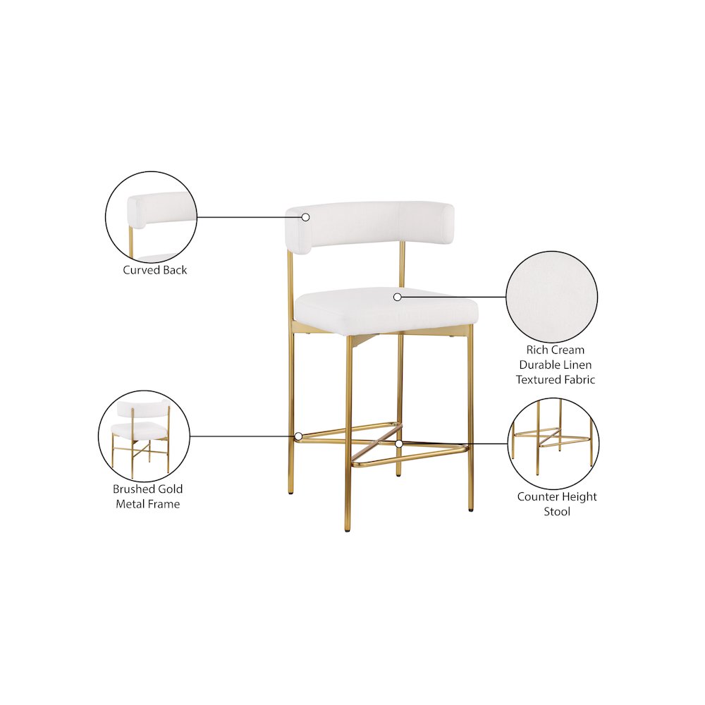 Rivage Cream Durable Linen Textured Fabric Stool, Set of 2. Picture 8