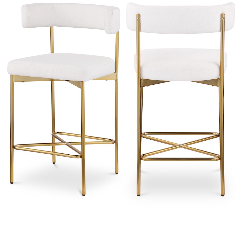 Rivage Cream Durable Linen Textured Fabric Stool, Set of 2. Picture 1