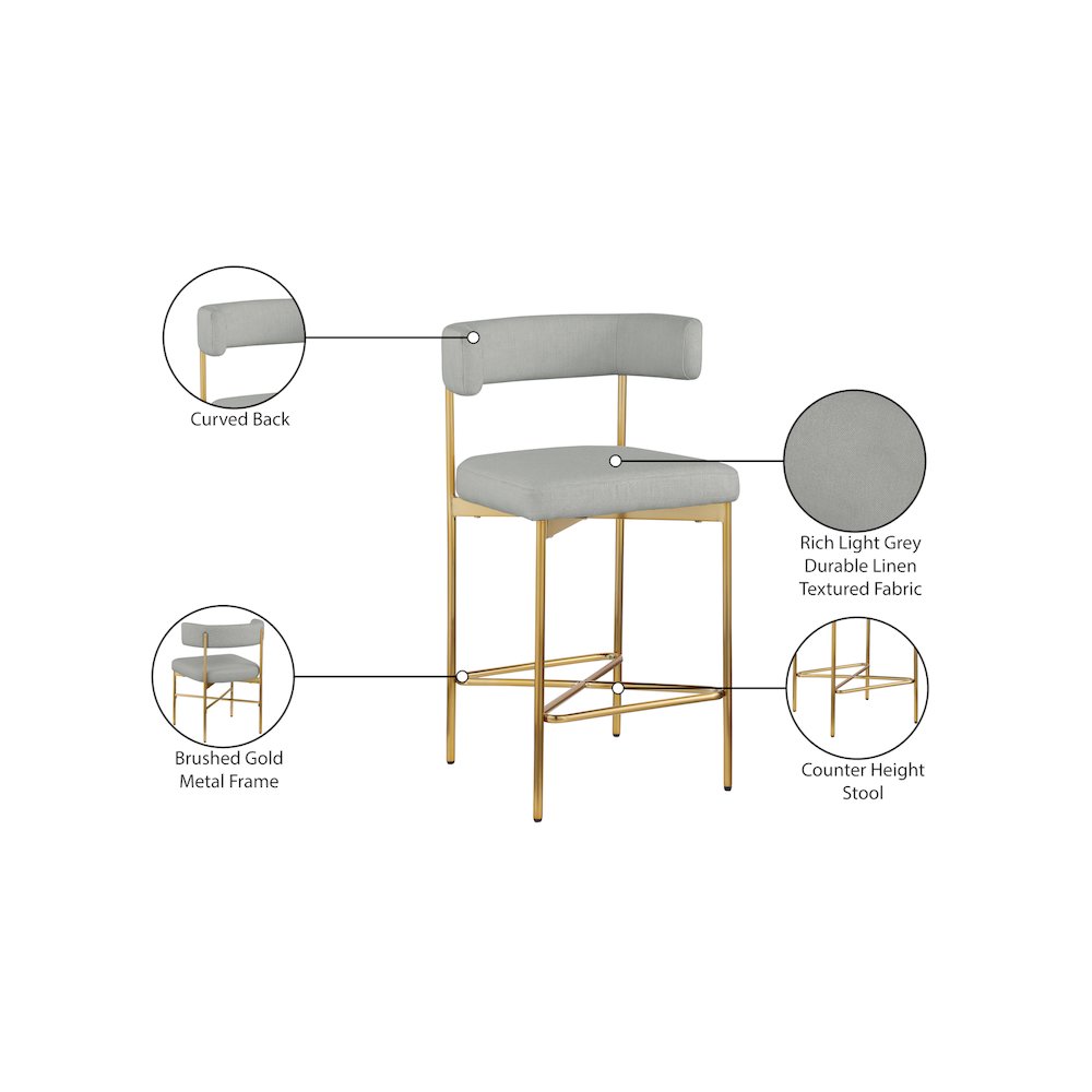 Rivage Light Grey Durable Linen Textured Fabric Stool, Set of 2. Picture 8