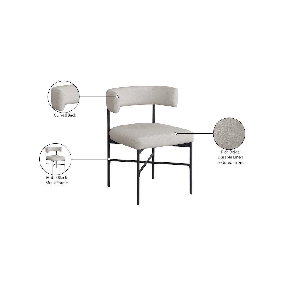 Rivage Beige Durable Linen Textured Fabric Dining Chair, Set of 2. Picture 8