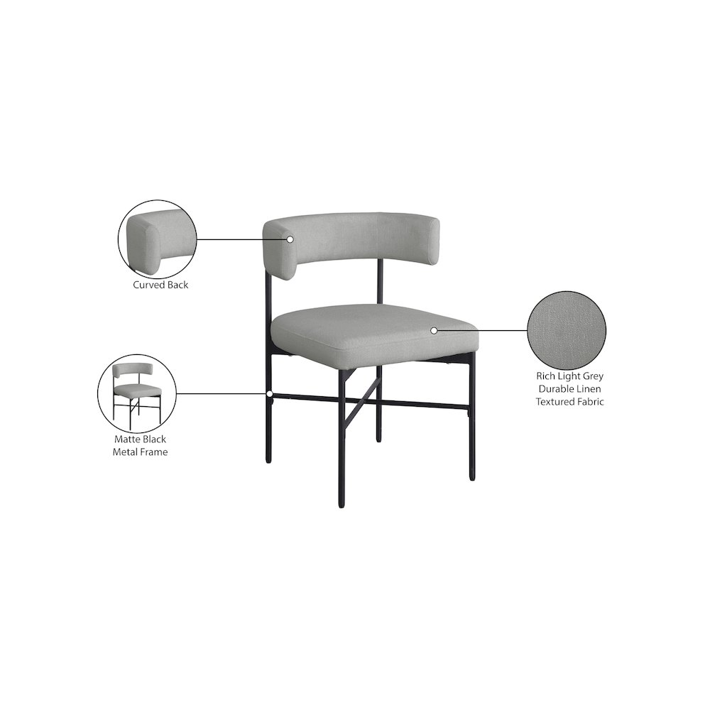 Rivage Light Grey Durable Linen Textured Fabric Dining Chair, Set of 2. Picture 8