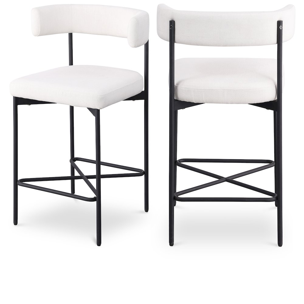 Rivage Cream Durable Linen Textured Fabric Stool, Set of 2. Picture 1