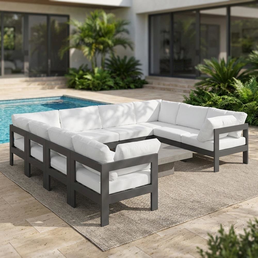 White Fabric Outdoor Patio Modular Sectional For Contemporary Garden Lounge. Picture 3