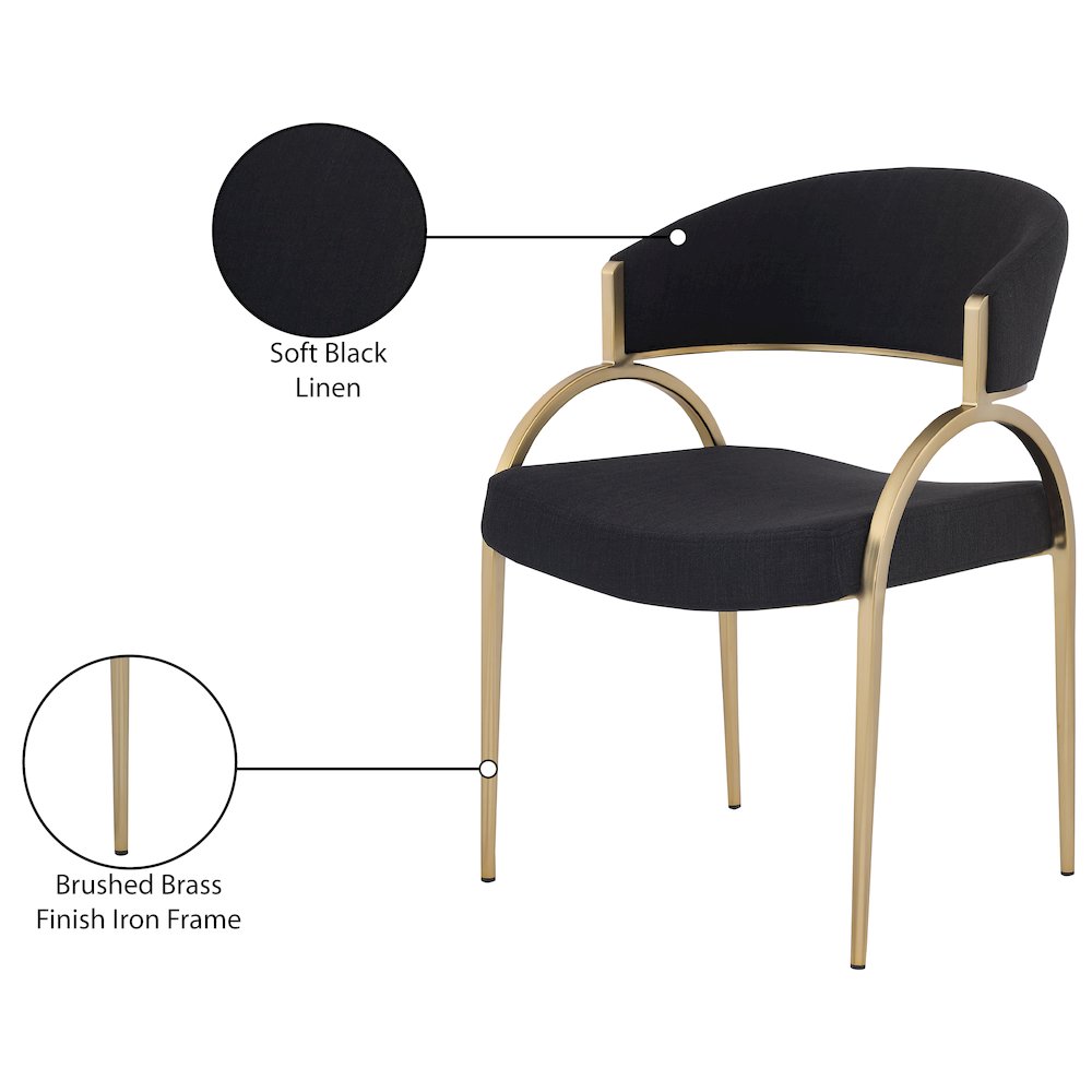 Privet Black Linen Textured Fabric Dining Chair, Set of 2. Picture 6