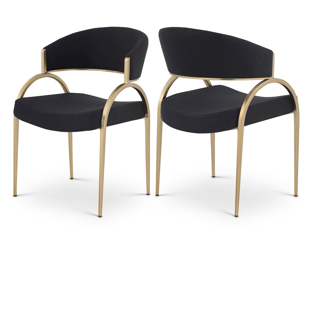 Privet Black Linen Textured Fabric Dining Chair, Set of 2. Picture 1