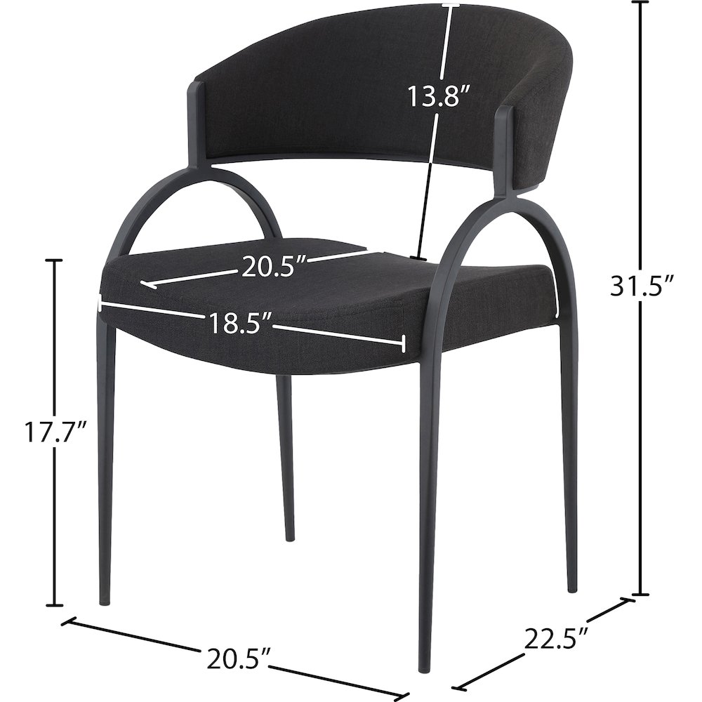 Privet Black Linen Textured Fabric Dining Chair, Set of 2. Picture 5