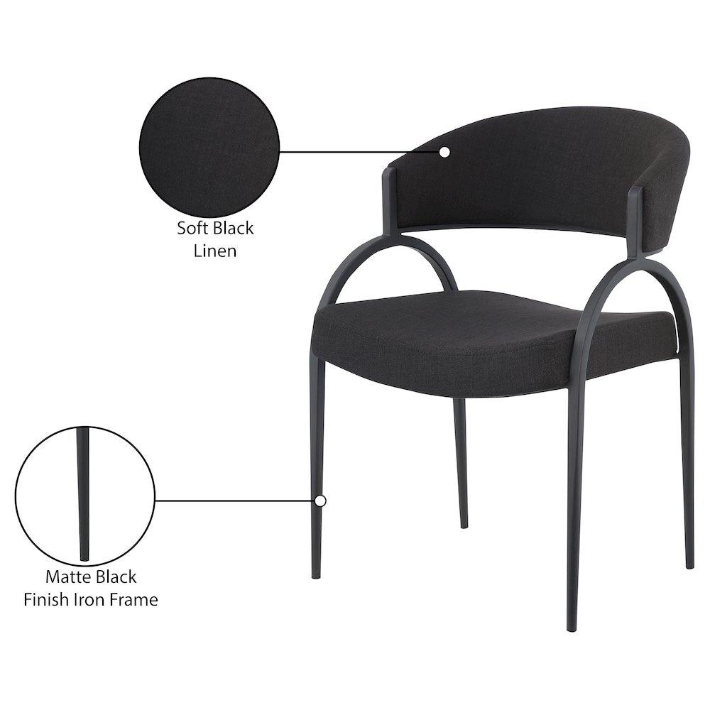 Privet Black Linen Textured Fabric Dining Chair, Set of 2. Picture 6