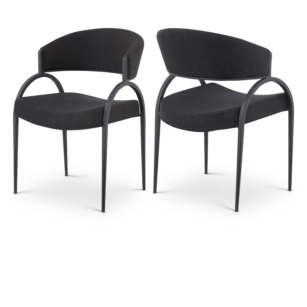 Privet Black Linen Textured Fabric Dining Chair, Set of 2. Picture 1