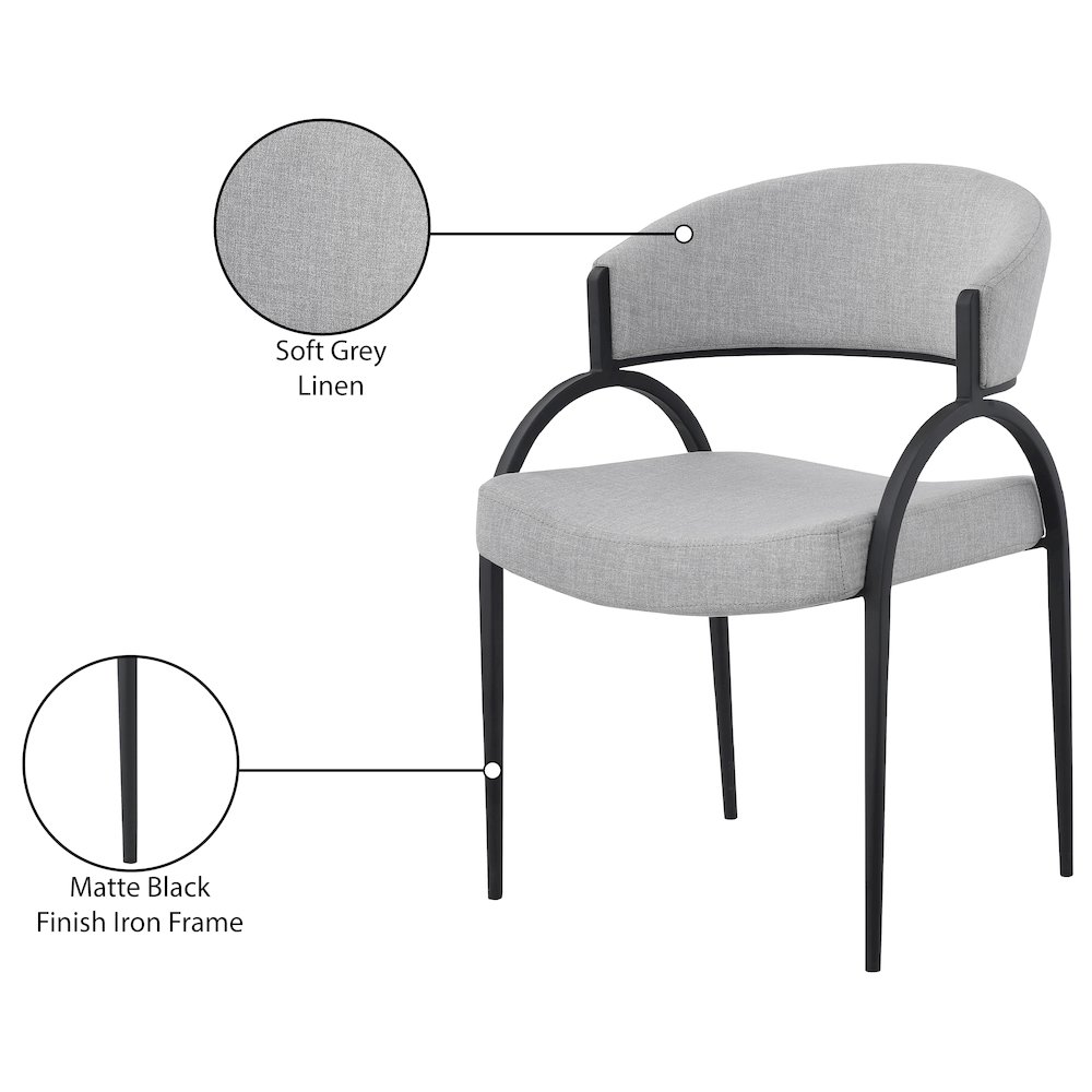 Privet Grey Linen Textured Fabric Dining Chair, Set of 2. Picture 6
