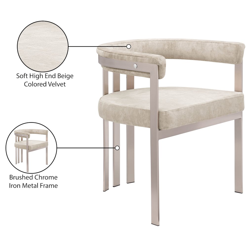Marcello Beige Velvet Dining Chair, Set of 2. Picture 8