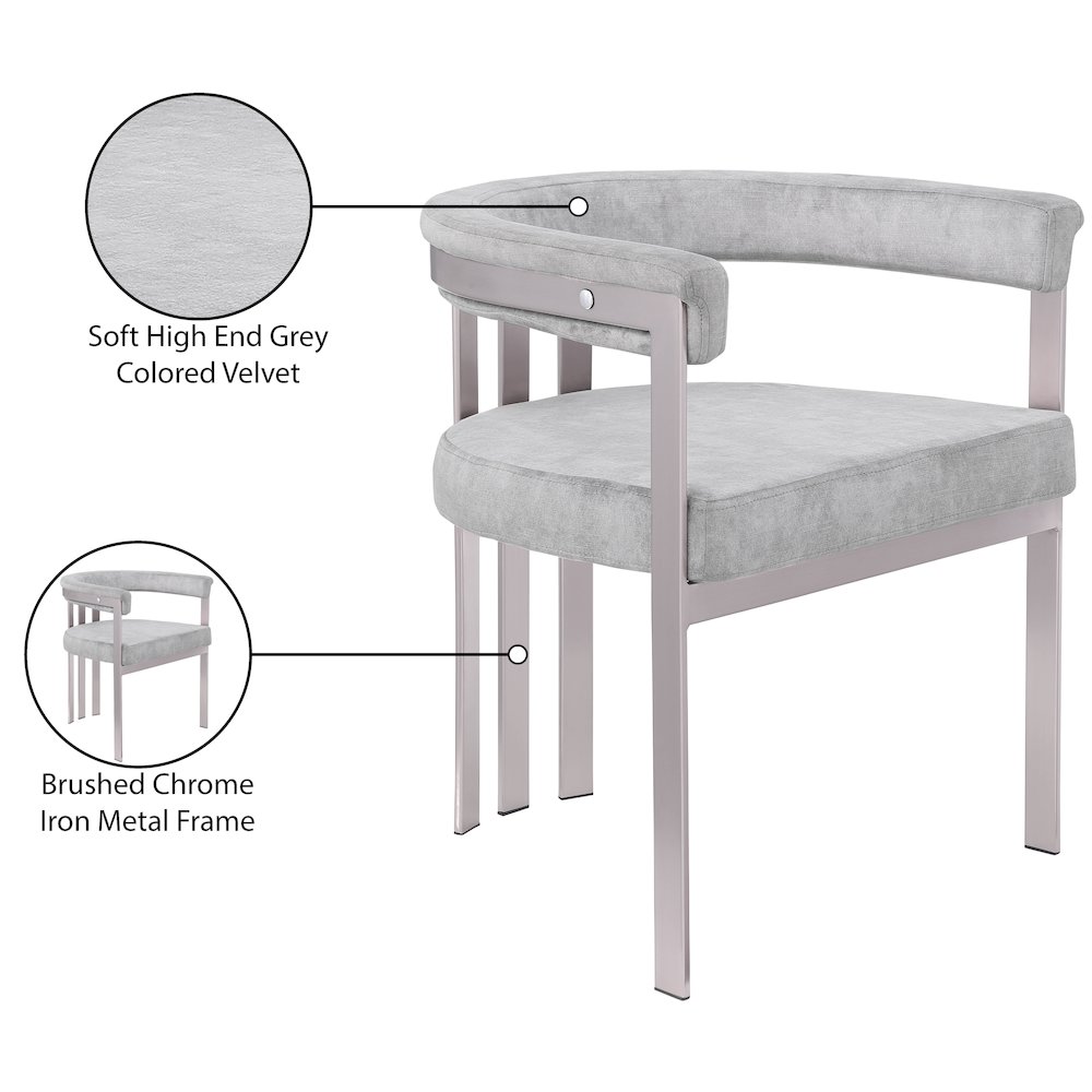 Marcello Grey Velvet Dining Chair, Set of 2. Picture 8