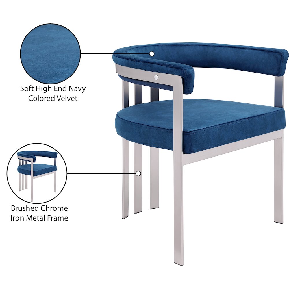 Marcello Navy Velvet Dining Chair, Set of 2. Picture 8