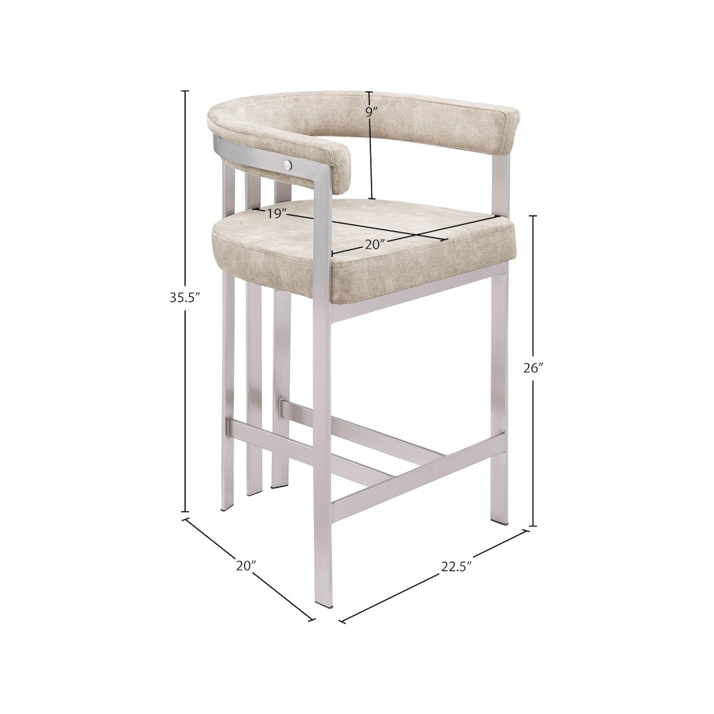 Marcello Beige Velvet Counter Stool, Set of 2. Picture 6