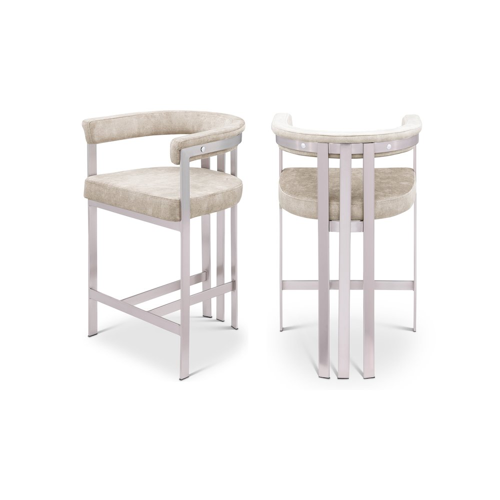 Marcello Beige Velvet Counter Stool, Set of 2. Picture 1