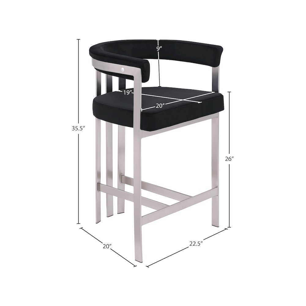 Marcello Black Velvet Counter Stool, Set of 2. Picture 6