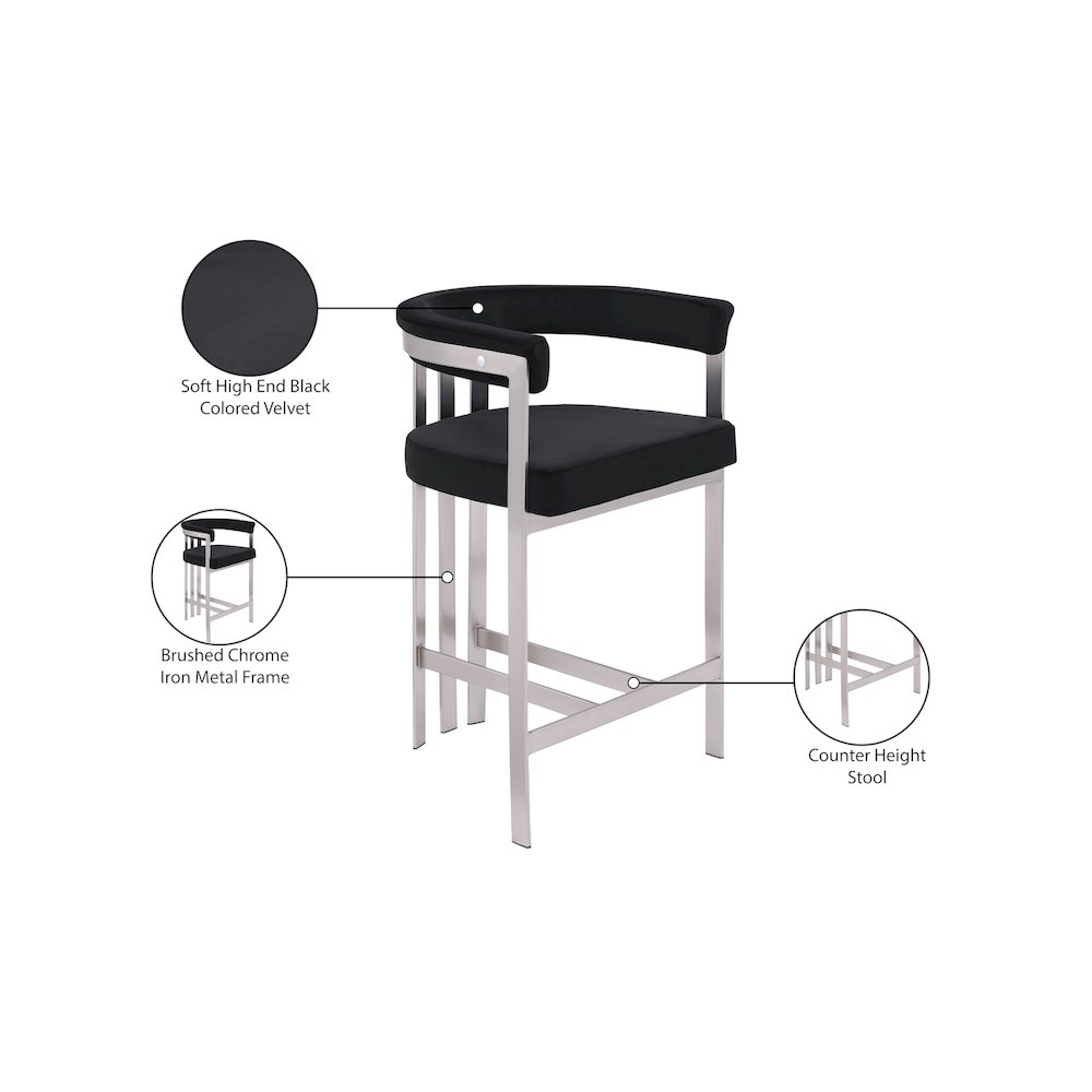 Marcello Black Velvet Counter Stool, Set of 2. Picture 7