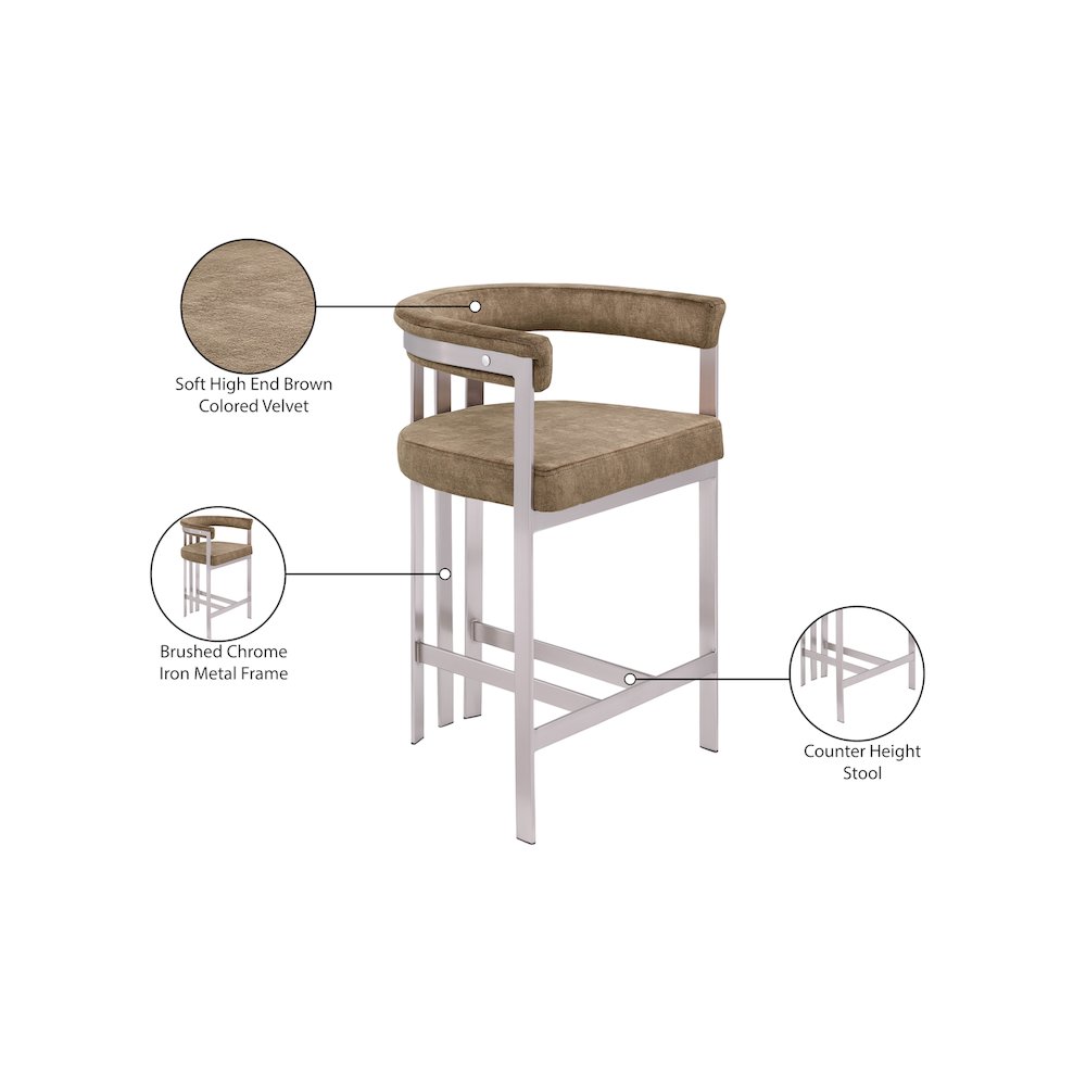Marcello Brown Velvet Counter Stool, Set of 2. Picture 7