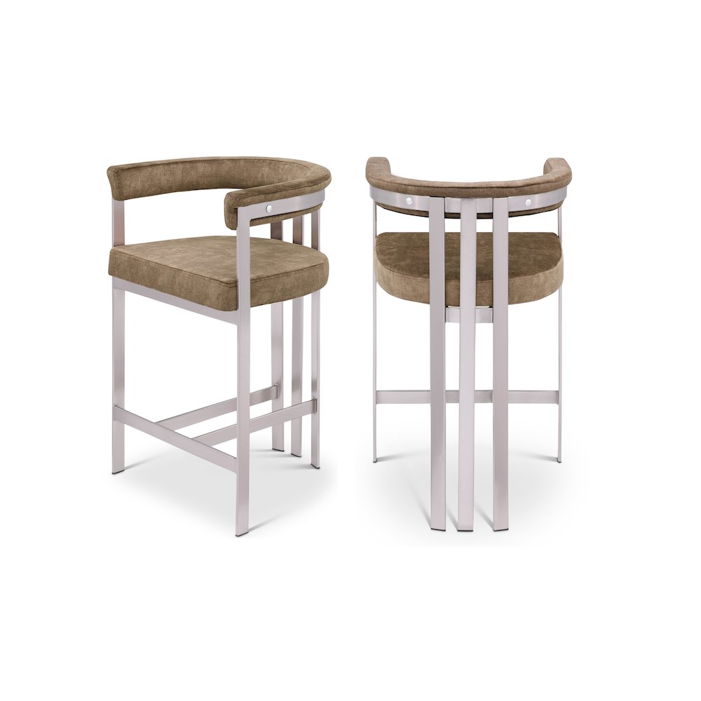 Marcello Brown Velvet Counter Stool, Set of 2. Picture 1