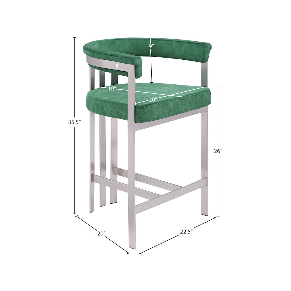 Marcello Green Velvet Counter Stool, Set of 2. Picture 6