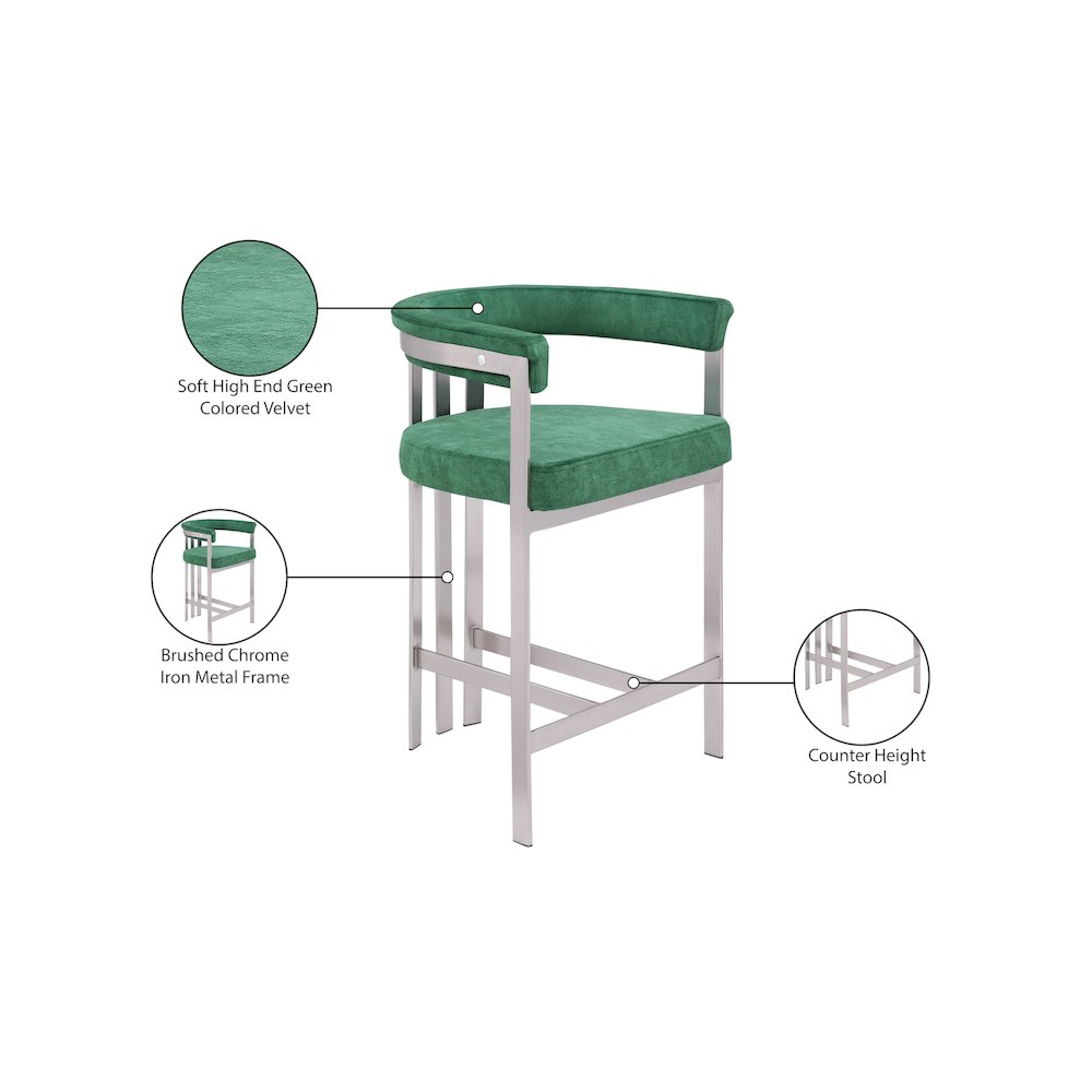 Marcello Green Velvet Counter Stool, Set of 2. Picture 7