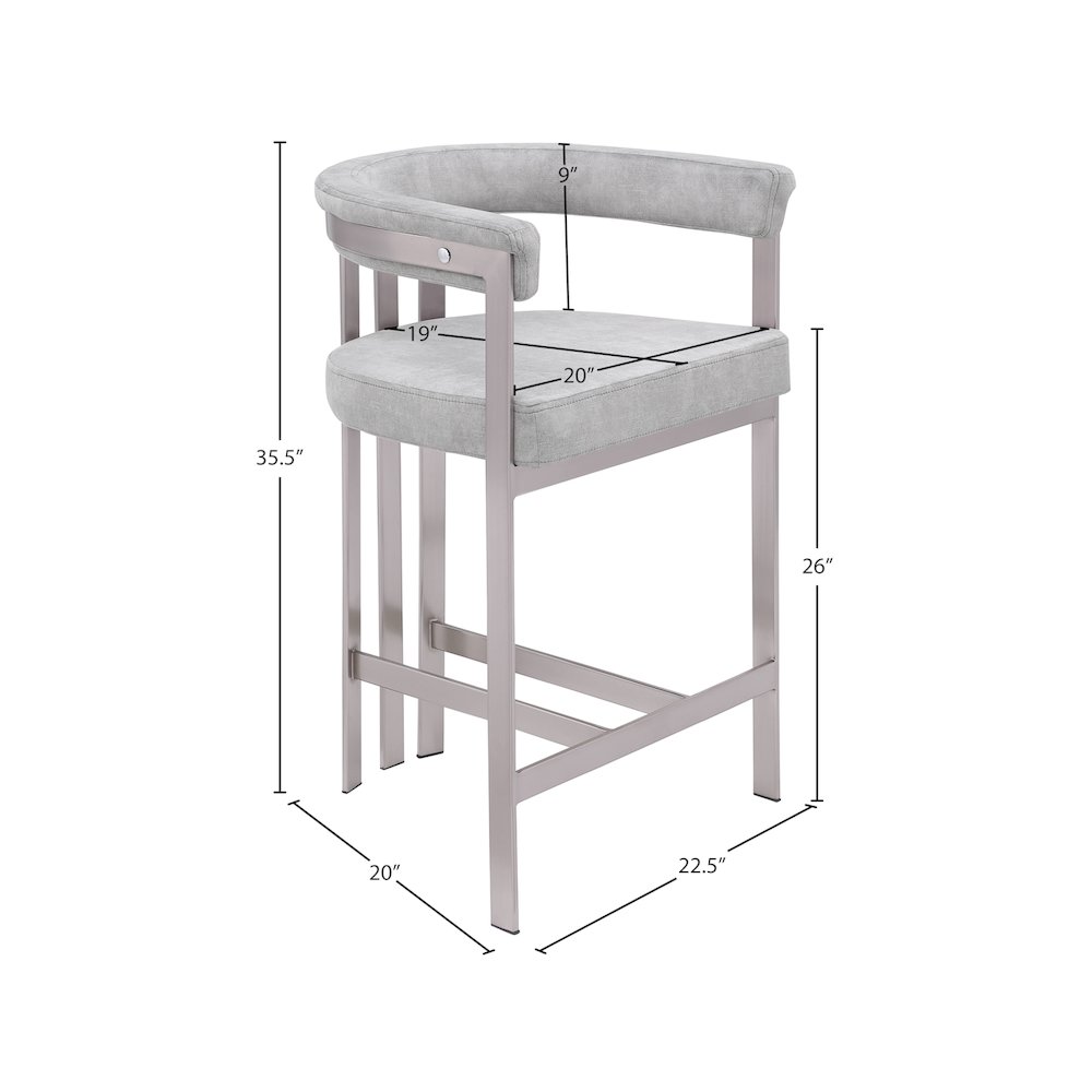 Marcello Grey Velvet Counter Stool, Set of 2. Picture 6