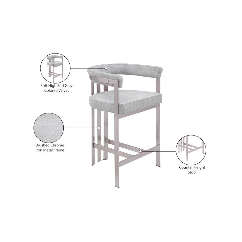 Marcello Grey Velvet Counter Stool, Set of 2. Picture 7
