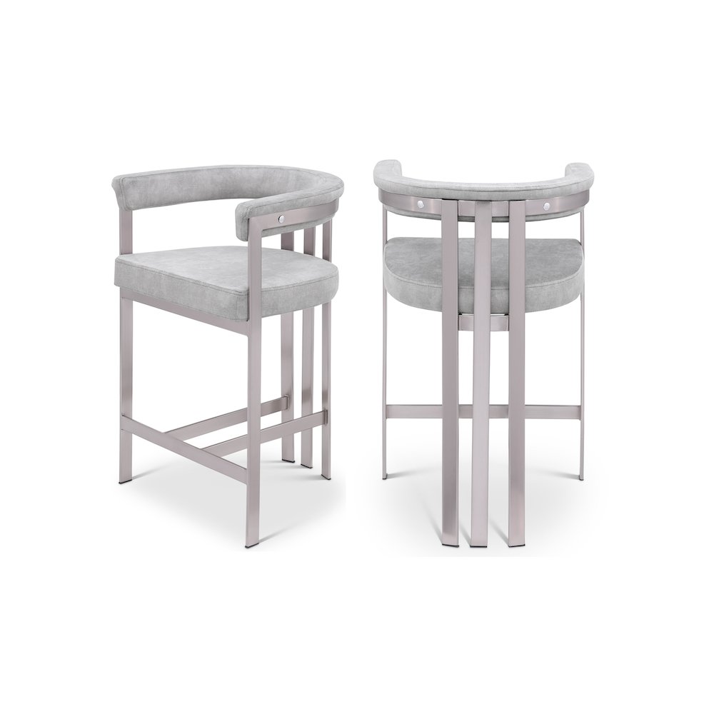 Marcello Grey Velvet Counter Stool, Set of 2. Picture 1