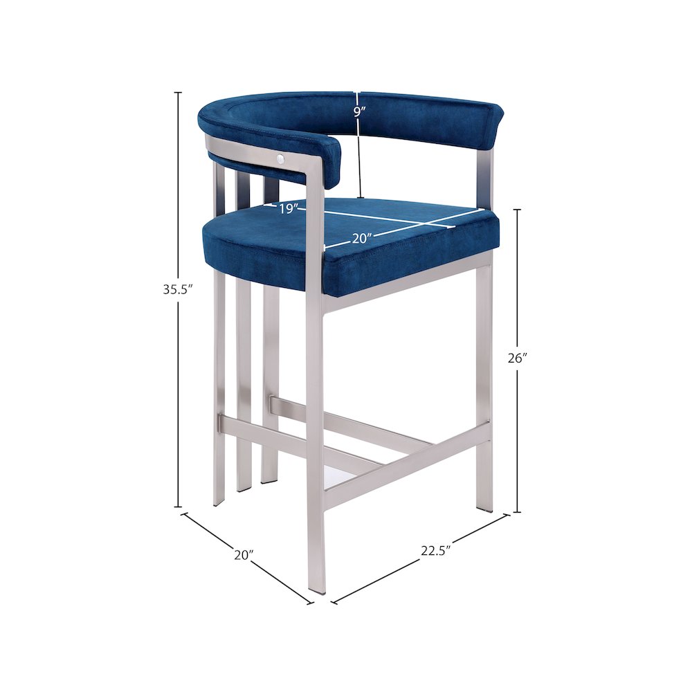 Marcello Navy Velvet Counter Stool, Set of 2. Picture 6
