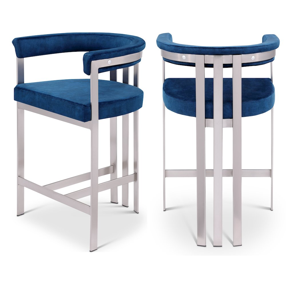 Marcello Navy Velvet Counter Stool, Set of 2. Picture 1
