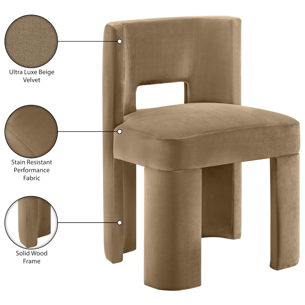 Zuno Beige Velvet Performance Fabric Upholstered Dining Chair. Picture 12
