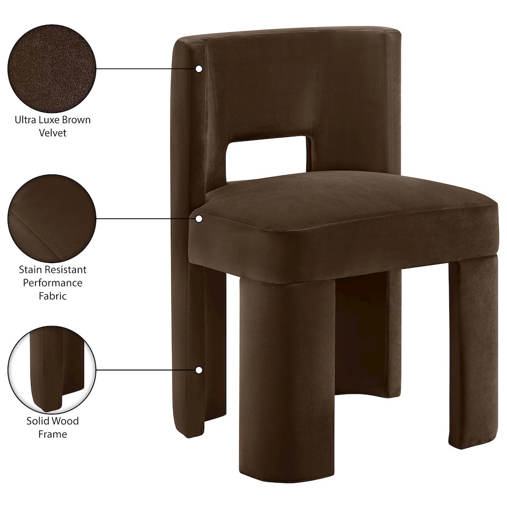 Zuno Brown Velvet Performance Fabric Upholstered Dining Chair. Picture 12