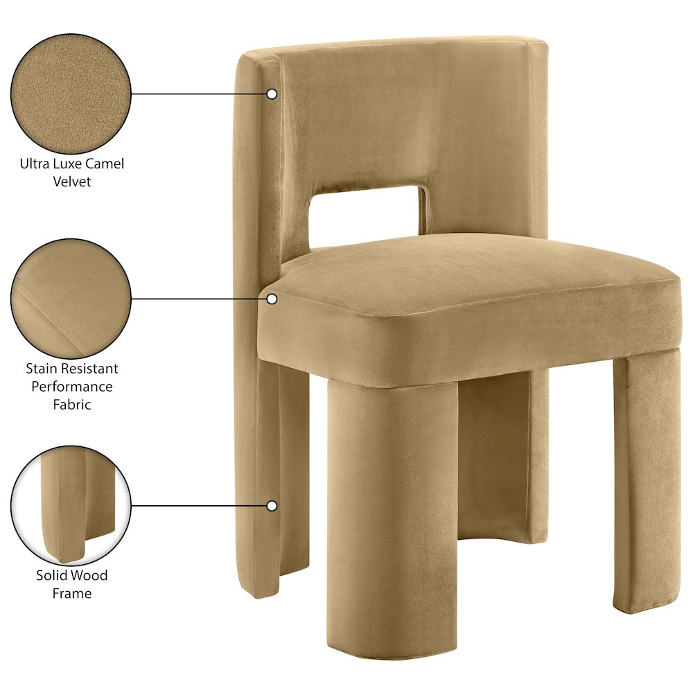 Zuno Camel Velvet Performance Fabric Upholstered Dining Chair. Picture 12
