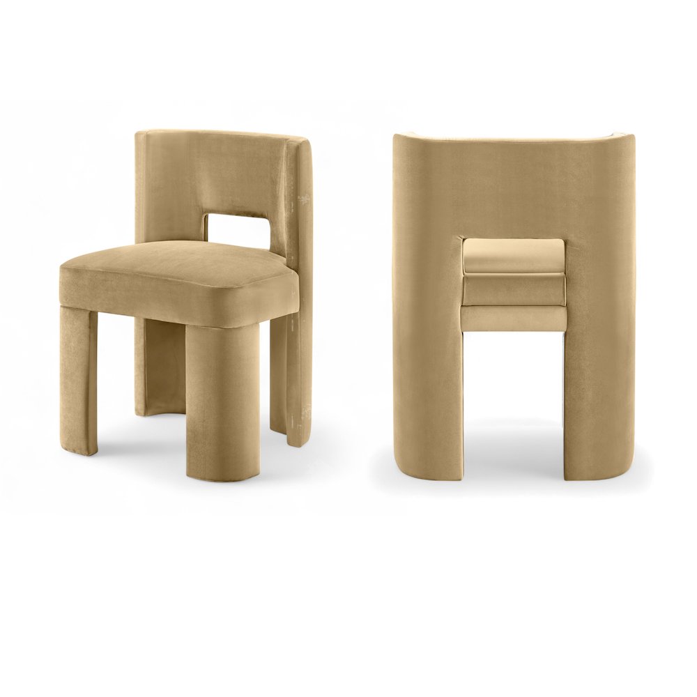 Zuno Camel Velvet Performance Fabric Upholstered Dining Chair. Picture 1